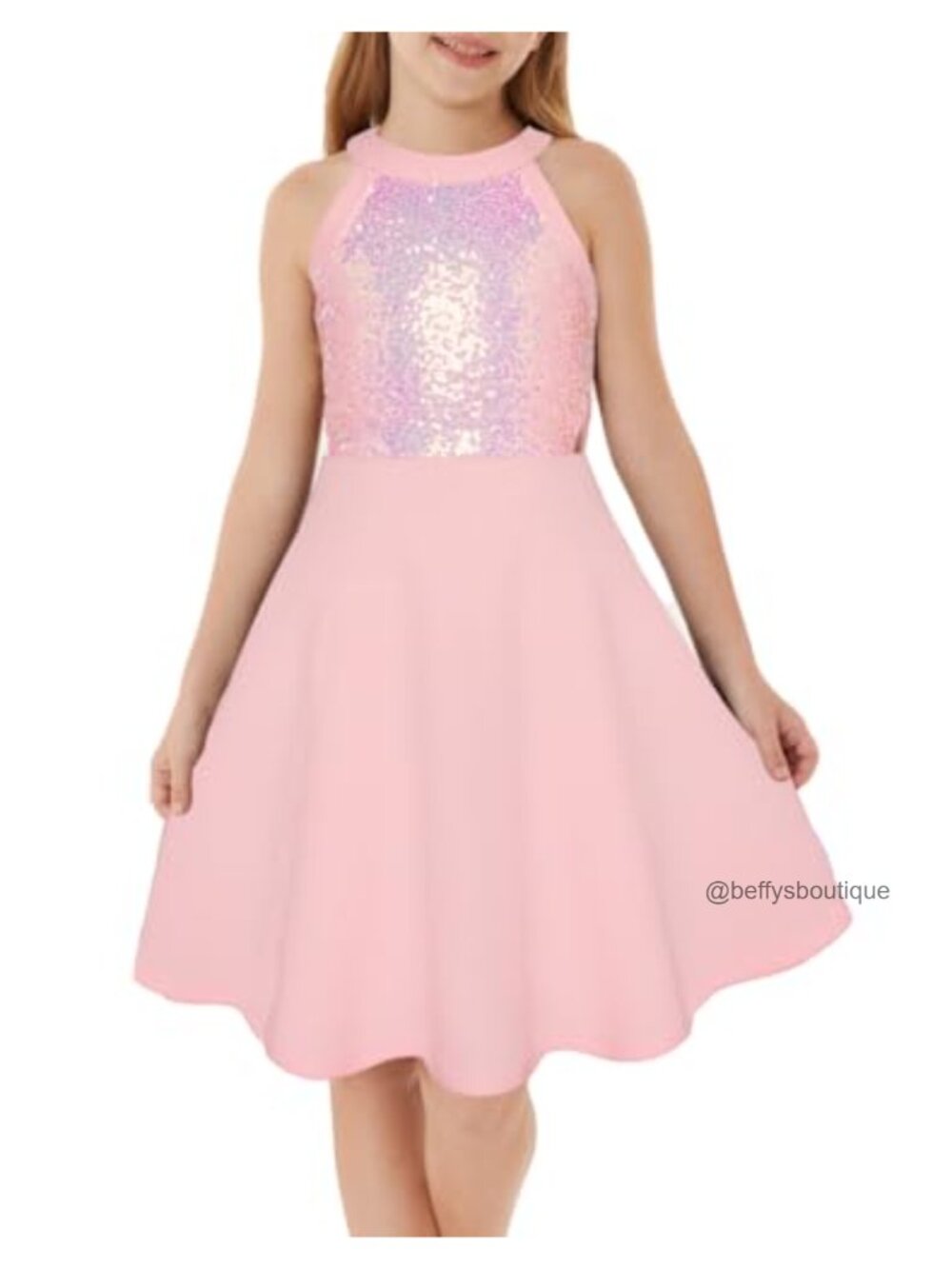 Girls Sequin Party Dress Halter Hollow-Out Formal Pageant Birthday Dance A-Line